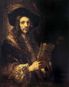 Rembrandt van rijn Portrait of a young madn holding a book oil on canvas